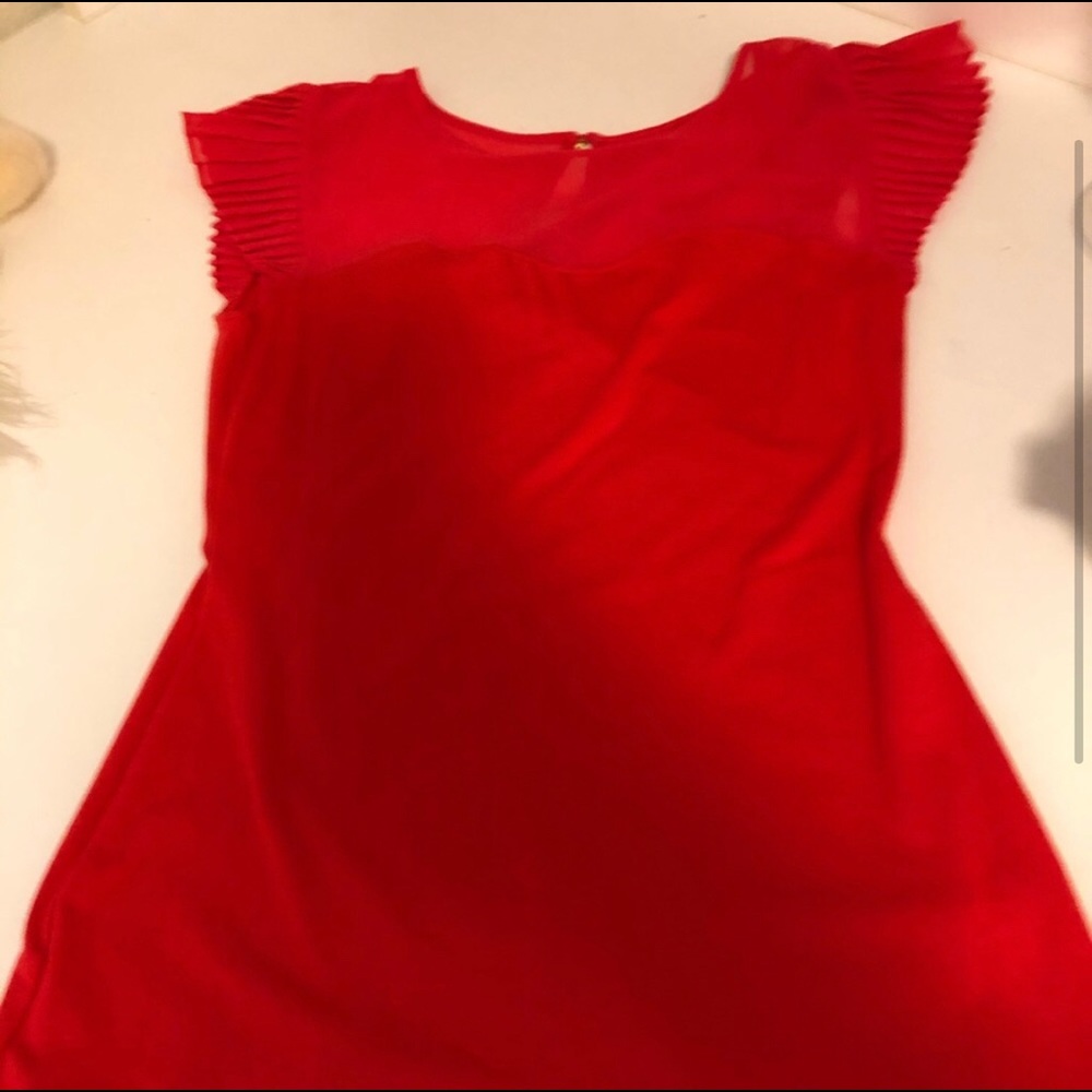 Express red top with short accordian sleeves - Picture 3 of 6